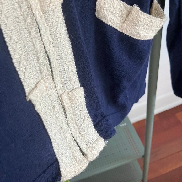 Soft, thin, lightweight navy zip-up cardigan with cream lace trim - Picture 4 of 7